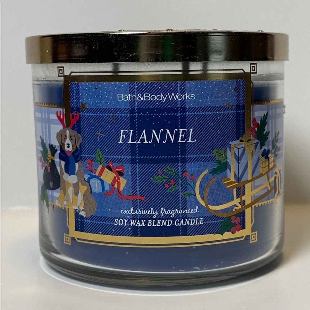 Bath & Body Works Flannel 3 Wick Candle with Decorative Lid